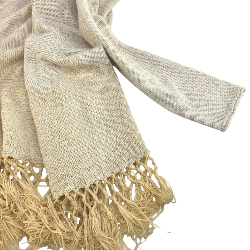Lilly Pulitzer Cream and Gold Knit Open Front Tatum Cardigan with Fringe - Picture 4 of 6